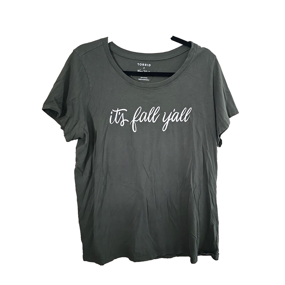 Torrid Green It's Fall Y'all Spell Out Crew Neck Short Sleeve Top Womans Size 2x